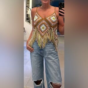 Boho Crochet Fringe Tank Top Free People Style Dupe Festival L